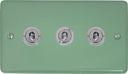 Classic Sage Green 3 Gang Toggle (Brushed Steel Toggle)