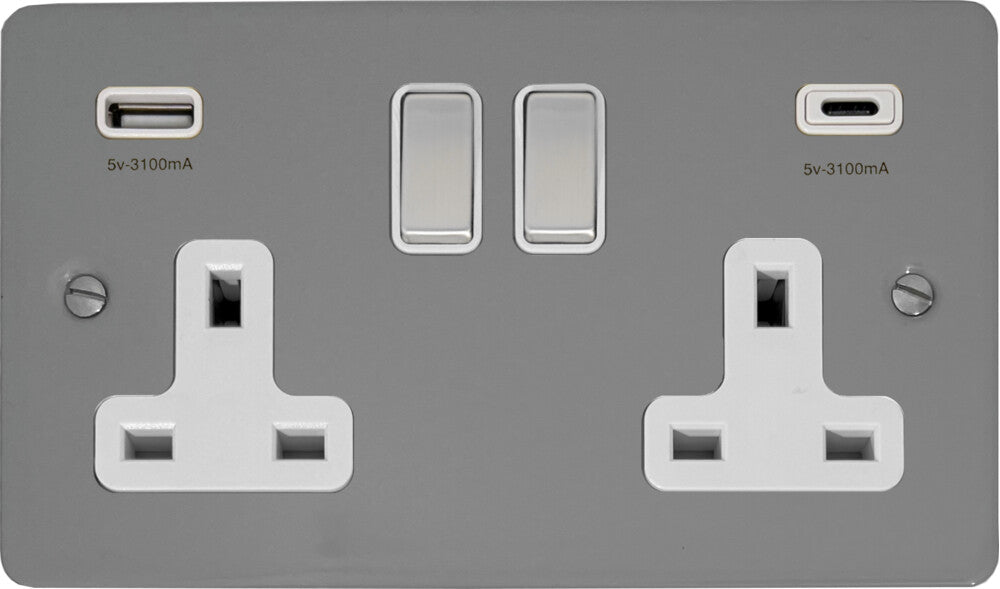 Flat Light Grey 2 Gang Socket C/W USBC Ports