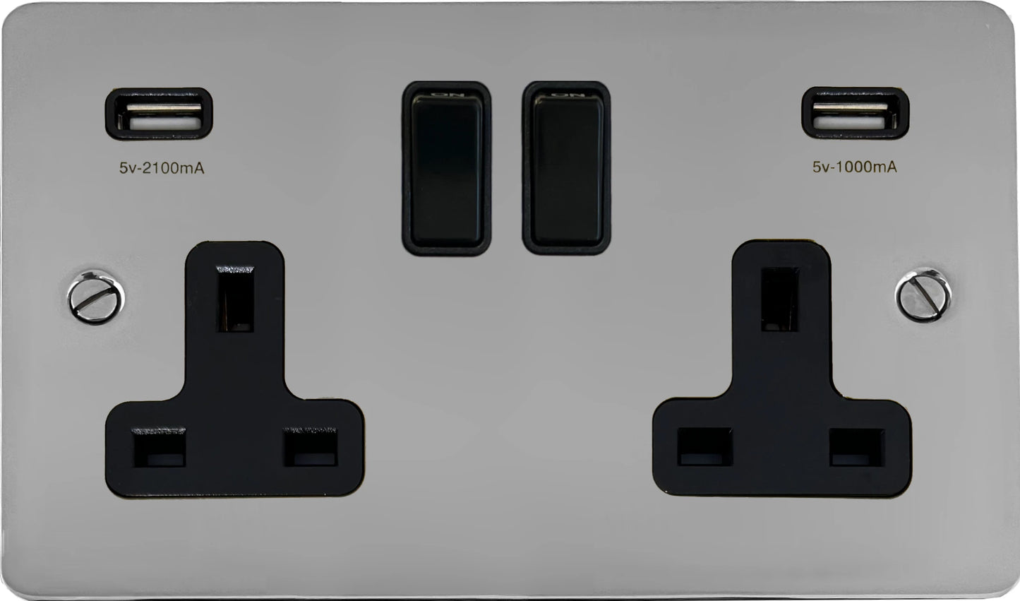 Flat Polished Chrome 2 Gang Socket with USB