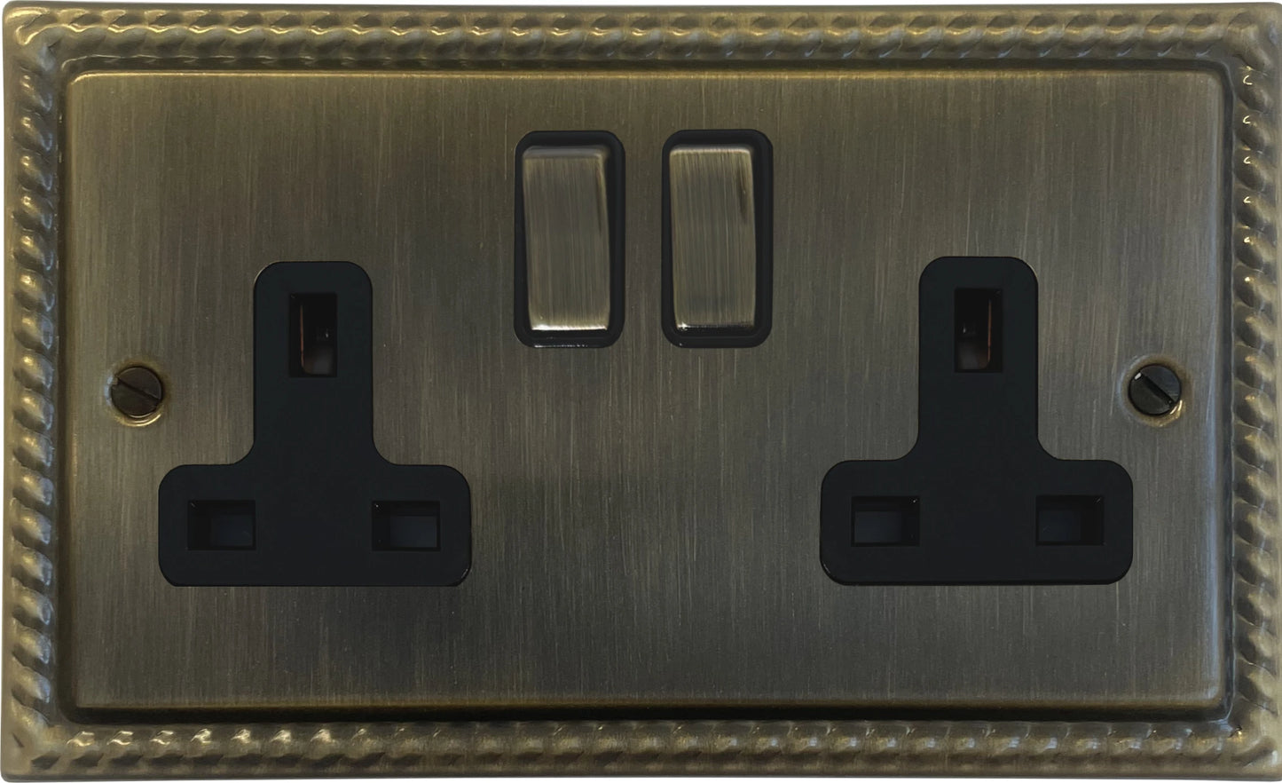 Georgian Antique Brass 2 Gang Socket (Brass Switches)