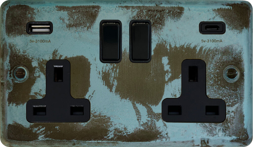 Contour Verdigris  2 Gang Socket with USBC