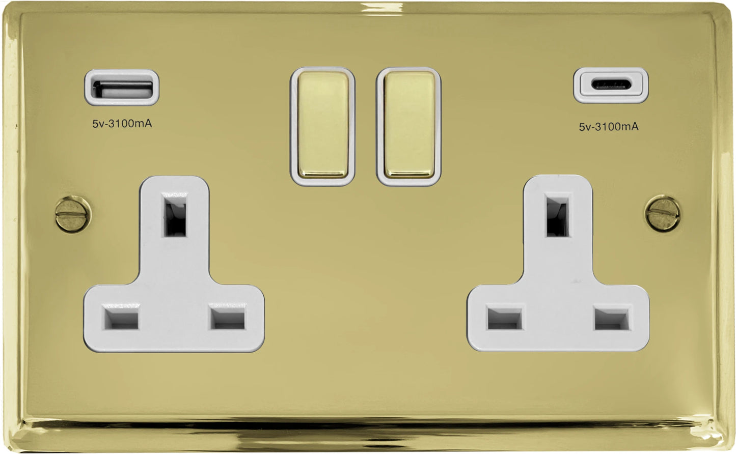 Deco Polished Brass 2 Gang Socket C/W USBC Ports