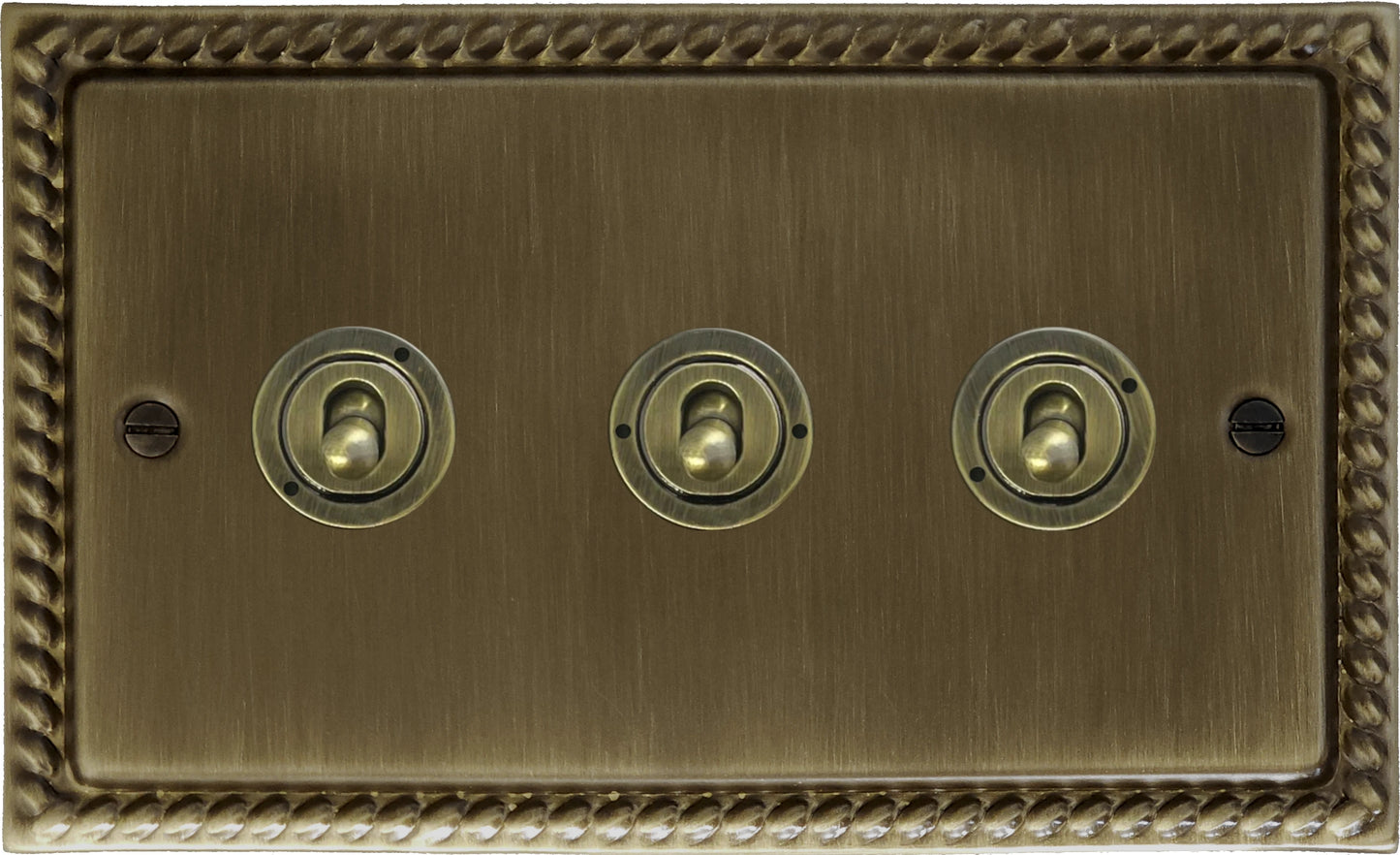 Georgian Antique Brass 3 Gang Toggle Switch