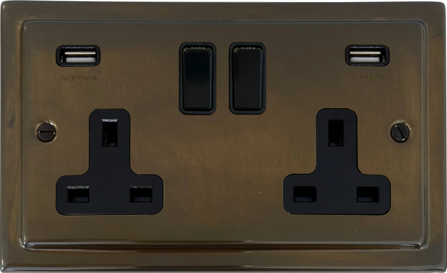Victorian  Medium Bronze  2 Gang Socket with USB