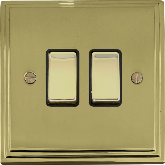 Victorian Polished Brass 2 Gang Switch