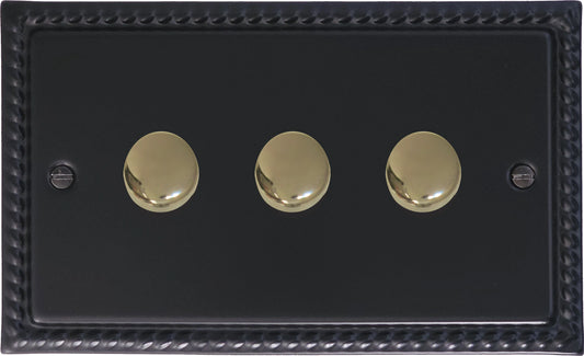 Georgian Flat Black 3 Gang Dimmer LED