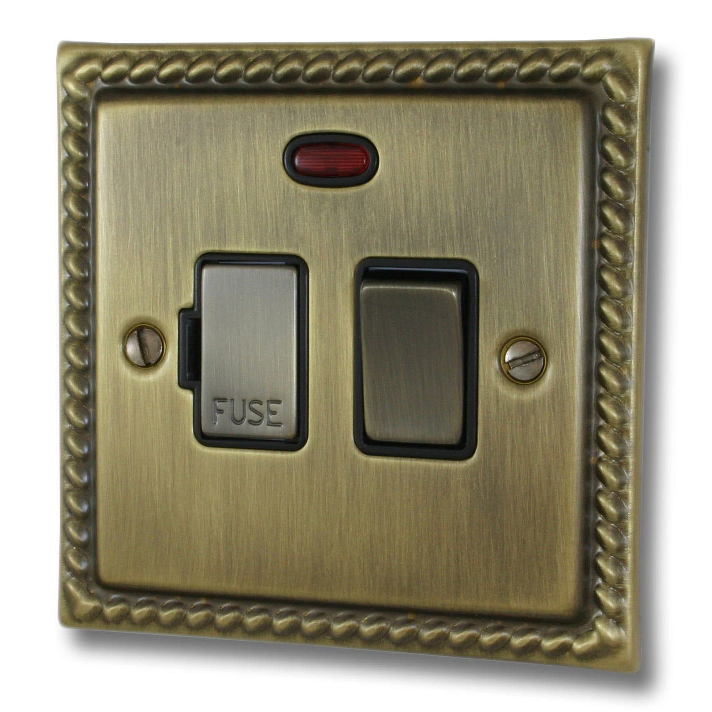 Georgian Antique Brass Switched Fused Spur with Neon (Brass Switch)