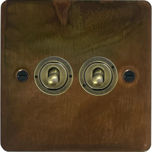 Flat Tarnished Copper 2 Gang Toggle (Antique Brass Toggle)