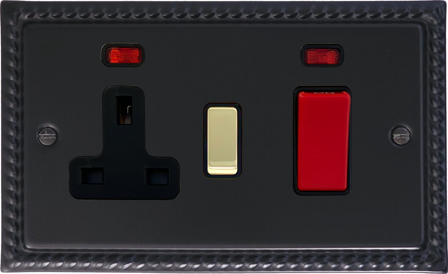 Georgian Flat Black Cooker Socket (Brass Switch)