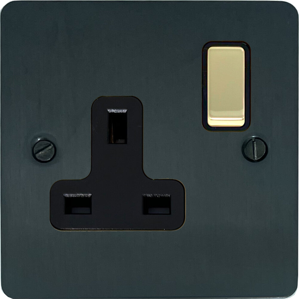 Flat Black Bronze 1 Gang Switched Socket