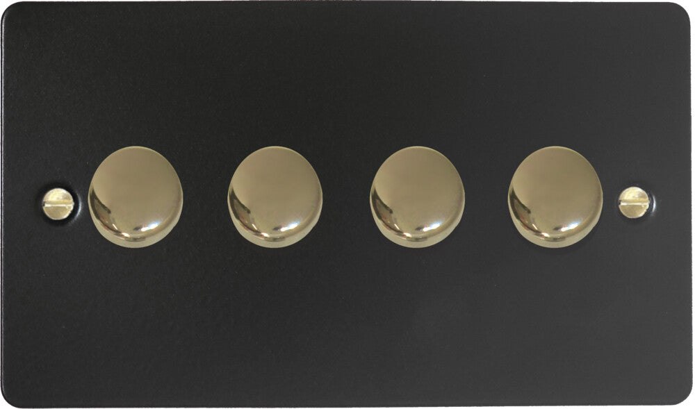Flat Black 4 Gang LED Dimmer (Brass Caps)