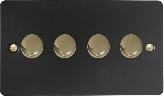 Flat Black 4 Gang LED Dimmer (Brass Caps)