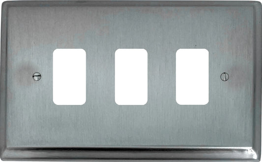 Deco Satin Chrome 3 Gang Grid Plate
