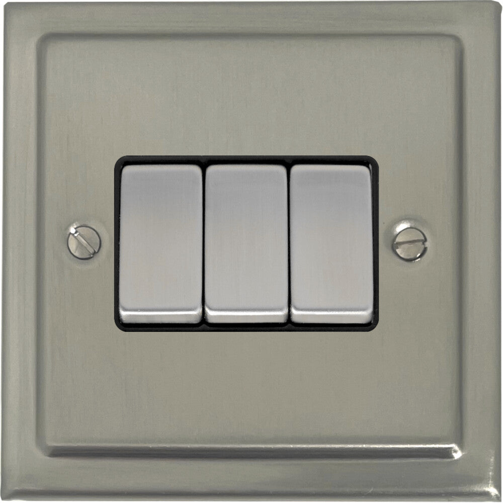 Victorian Satin Nickel 3 Gang Switch