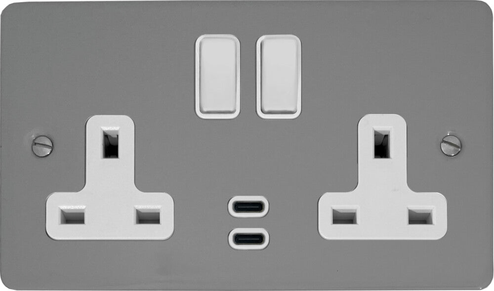 Flat Light Grey 2 Gang Socket C/W USBC Ports