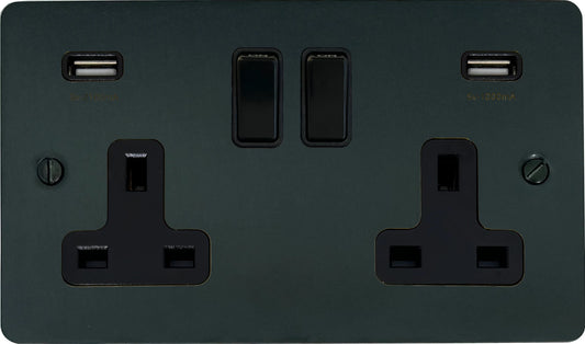 Flat  Black Bronze  2 Gang Socket with USB