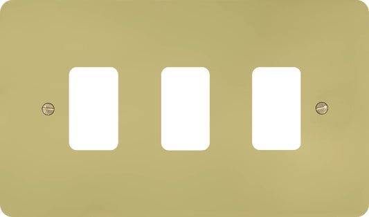 Flat Polished Brass 3 Gang Grid Plate