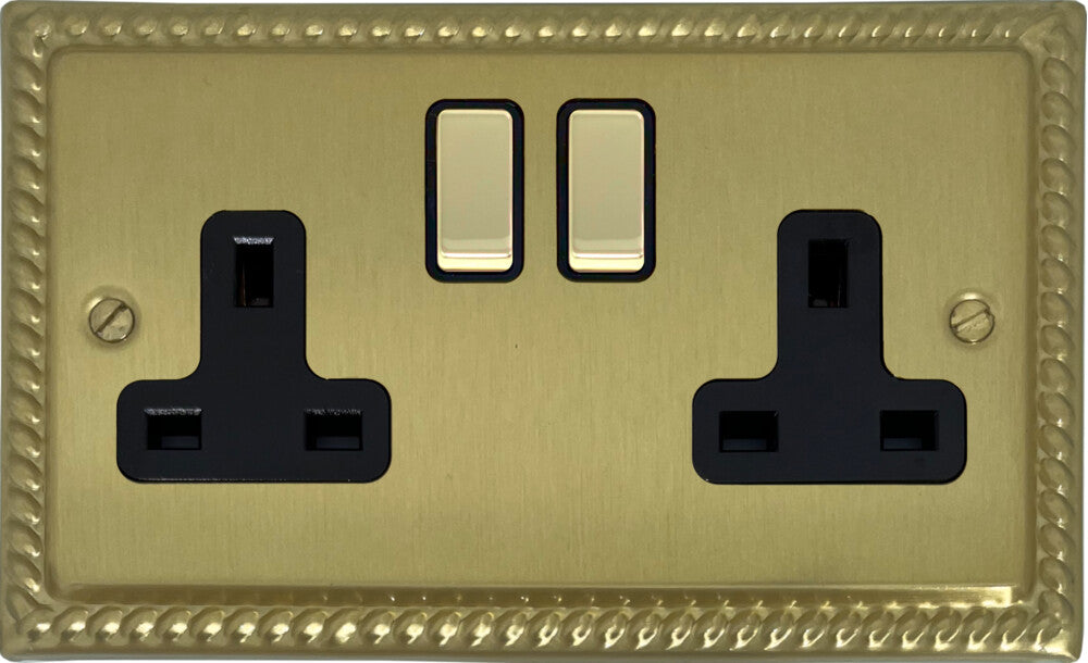 Georgian  Satin Brass  2 Gang Socket
