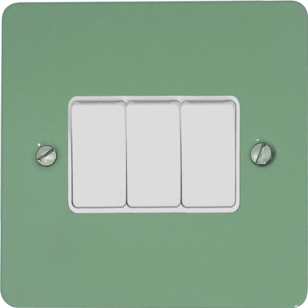 Flat Sage Green 3 Gang Switch (White Switches)