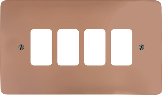 Flat Bright Copper 4 Gang Grid Plate