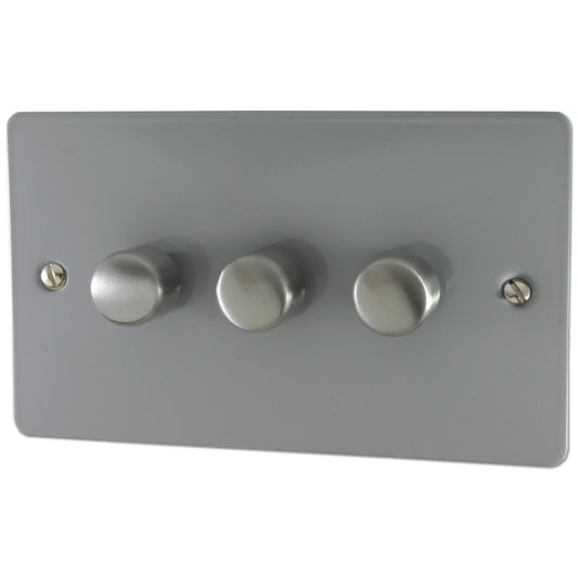 Flat Light Grey 3 Gang LED Dimmer