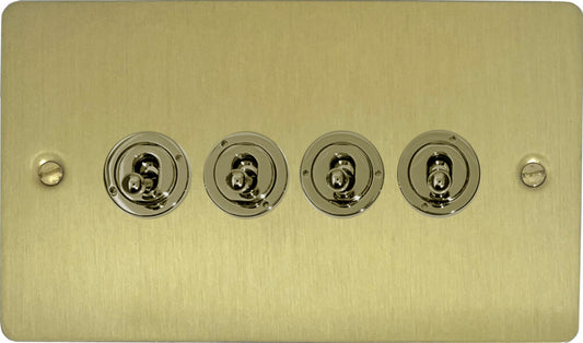 Flat Satin Brass 4 Gang Toggle