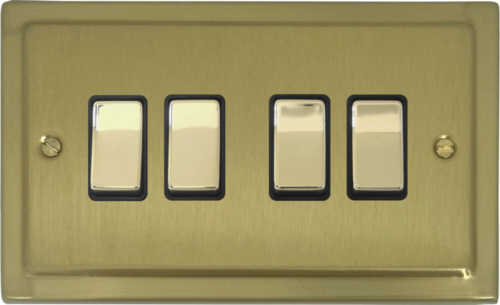 Victorian Satin Brass 4 Gang Switch