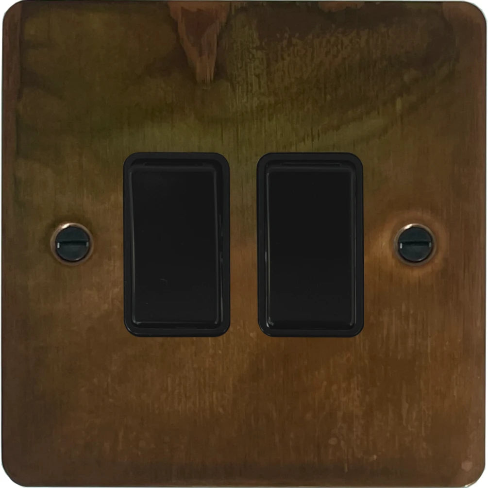Flat Tarnished Copper 2 Gang 2 Way Switch