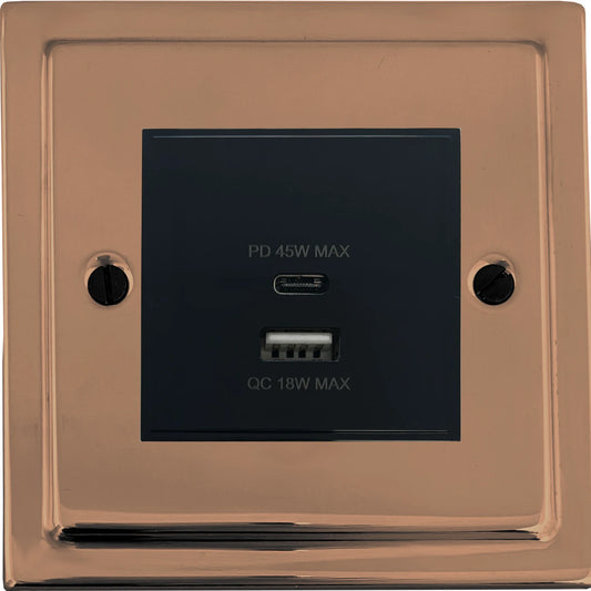 Trimline Polished Copper 45W Quick Charge USB Module