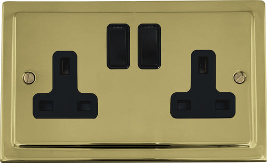 Victorian  Polished Brass  2 Gang Socket