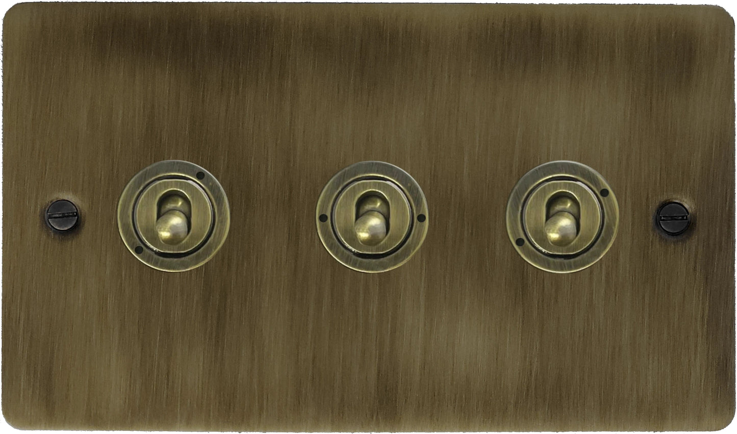 Flat Antique Brass 3 Gang Toggle Switch