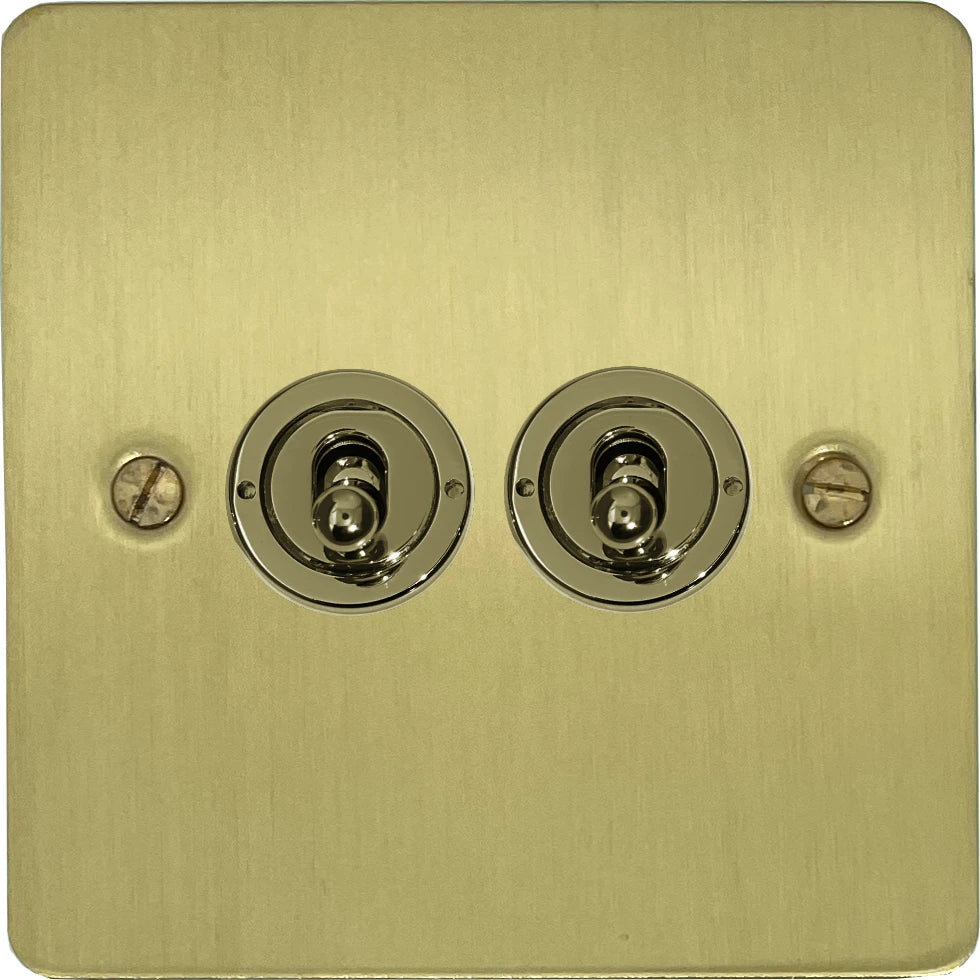 Flat Satin Brass 2 Gang Toggle Switch
