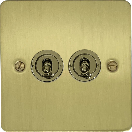 Flat Satin Brass 2 Gang Toggle Switch