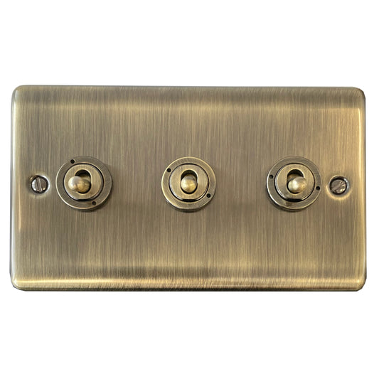 Basics Antique Brass 3 Gang 2 Way Toggle