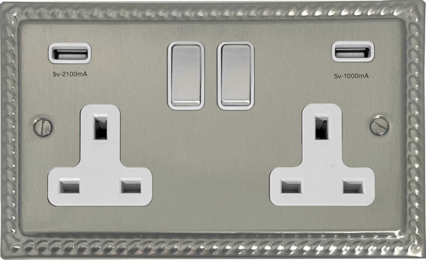 Georgian Satin Nickel 2 Gang Usb Socket