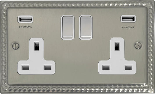 Georgian Satin Nickel 2 Gang Usb Socket