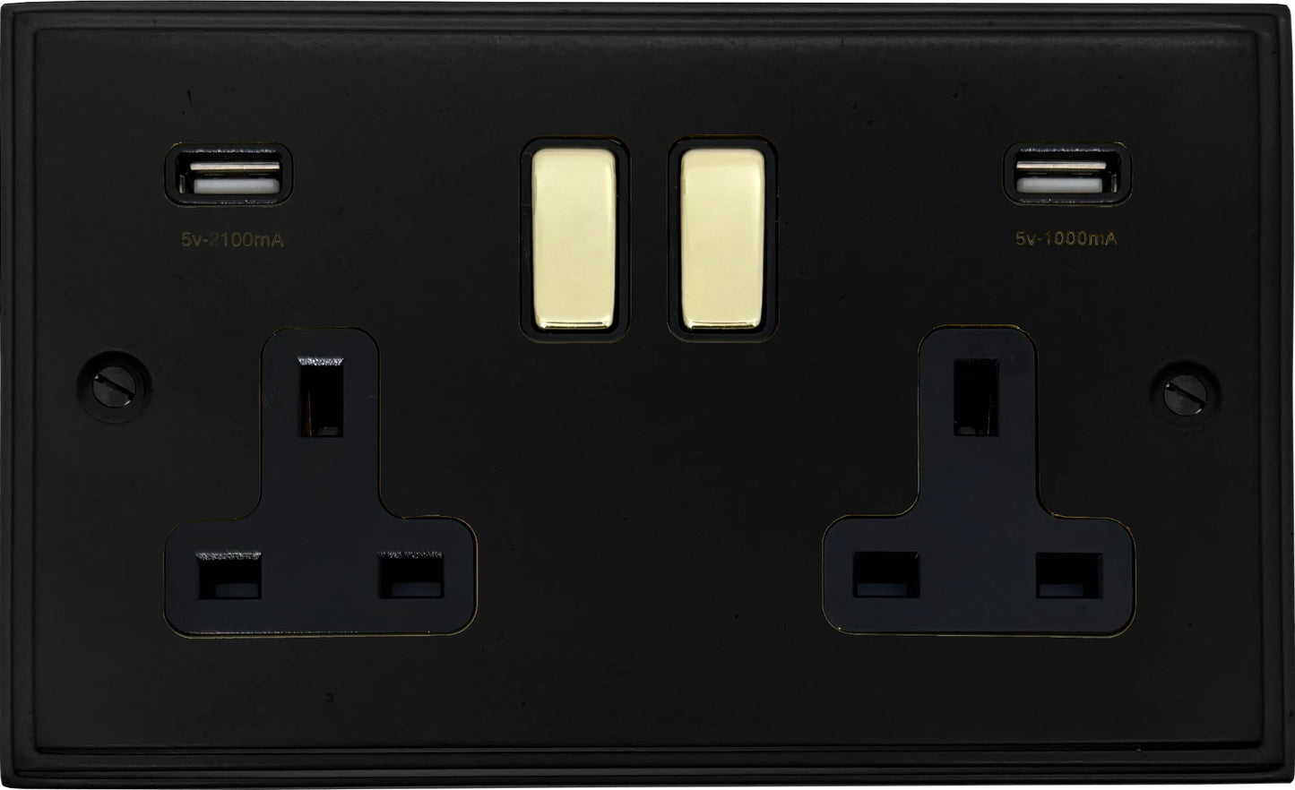 Victorian Flat Black 2 Gang Socket C/W Usb Ports