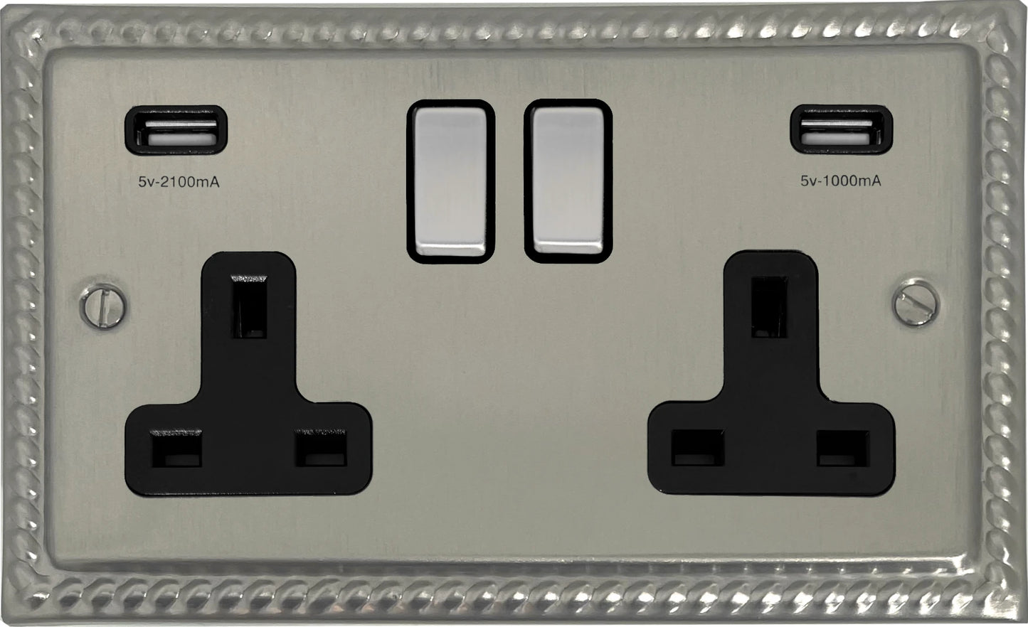 Georgian Satin Nickel 2 Gang Usb Socket
