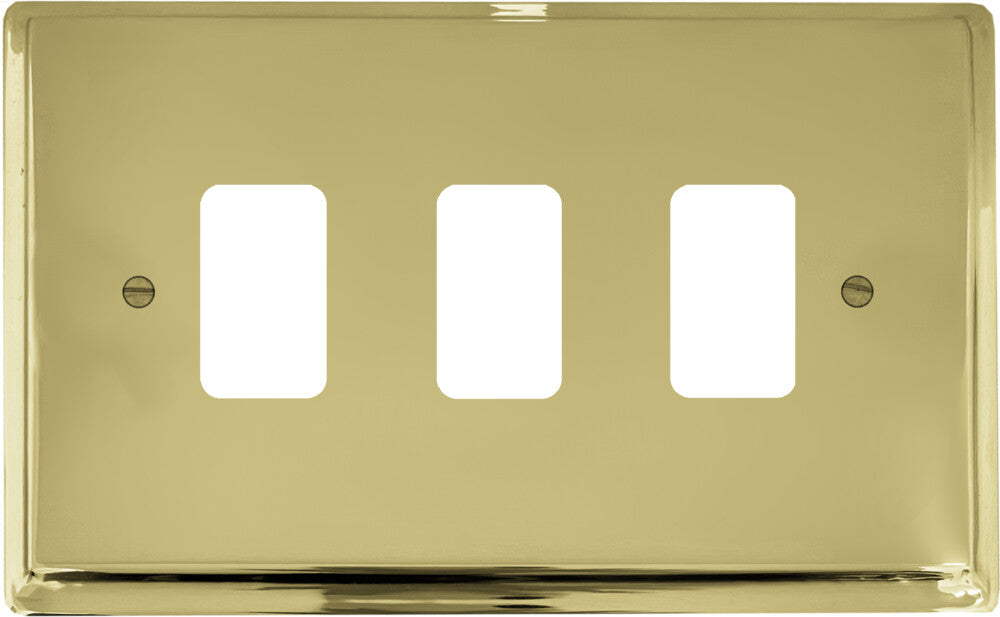 Deco Polished Brass 3 Gang Grid Plate