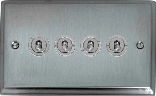 Deco Satin Chrome 4 Gang 2 Way Toggle (Brushed Steel Toggle)
