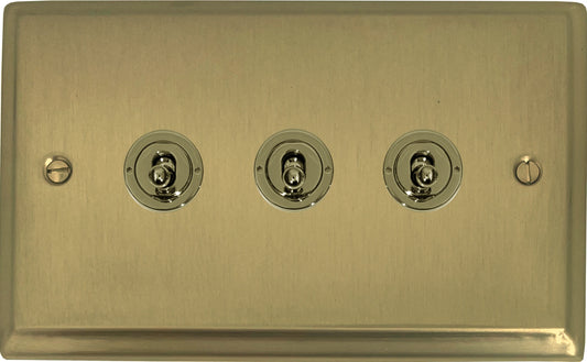 Deco Satin Brass 3 Gang Toggle (Polished Brass Toggle)