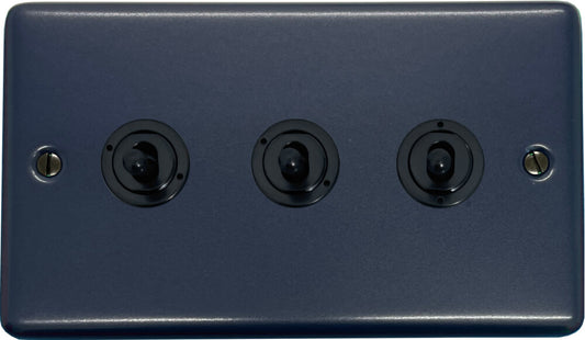 Contour Blue 3 Gang Toggle Switch (Flat Black Toggle)