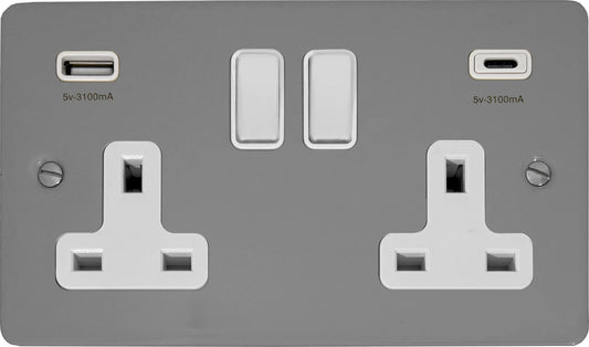 Flat Light Grey 2 Gang Socket C/W USBC Ports