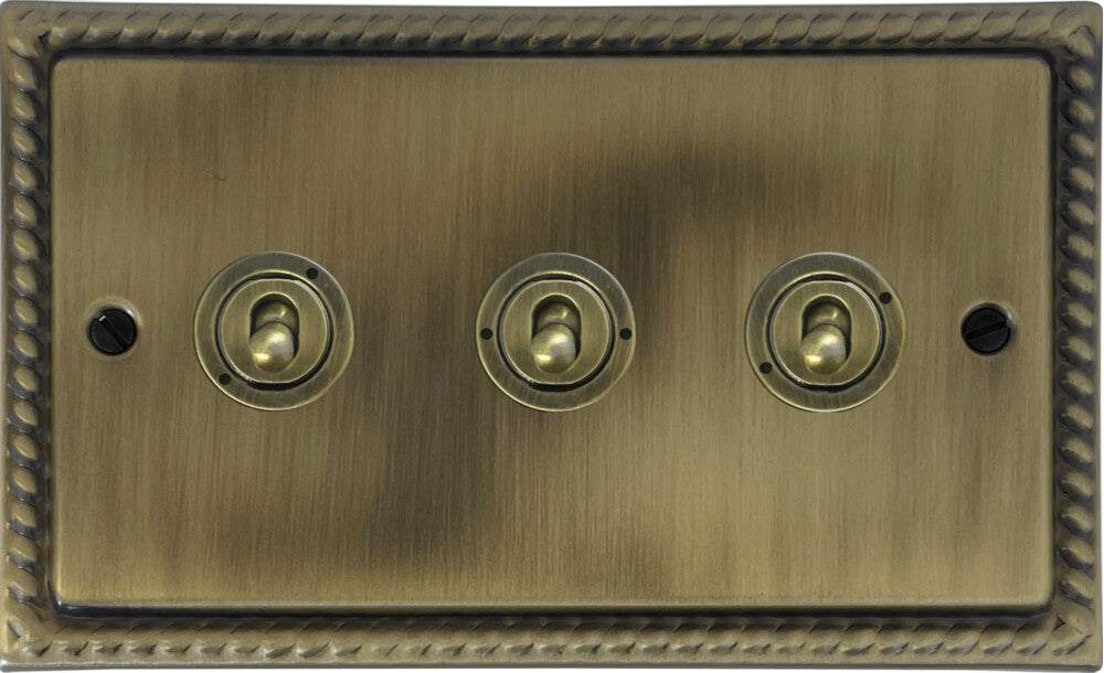 Georgian Light Antique Brass 3 Gang Toggle Switch