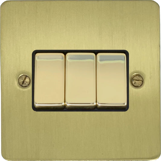 Flat Satin Brass 3 Gang 2 Way Switch