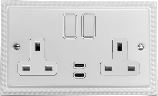 Georgian Flat White  2 Gang Socket with USBC