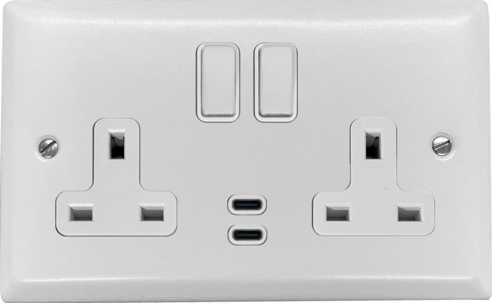 Spectrum Flat White 2 Gang Socket C/W USBC Ports