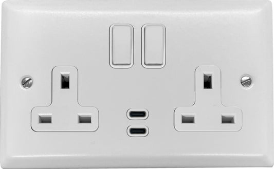 Spectrum Flat White 2 Gang Socket C/W USBC Ports