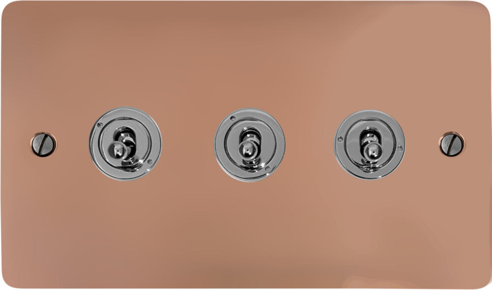 Flat Bright Copper 3 Gang Toggle (Polished Chrome Toggle)