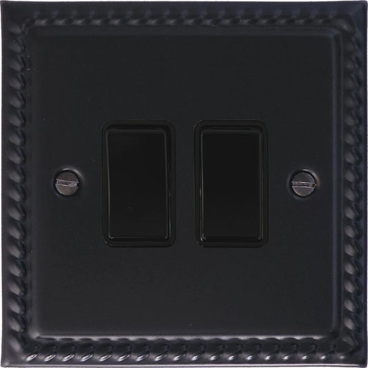 Georgian Flat Black 2 Gang Switch (Black Switches)
